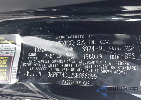 2025 Kia K4 Lxs from USA, damaged, VIN 3KPFT4DE2SE036099